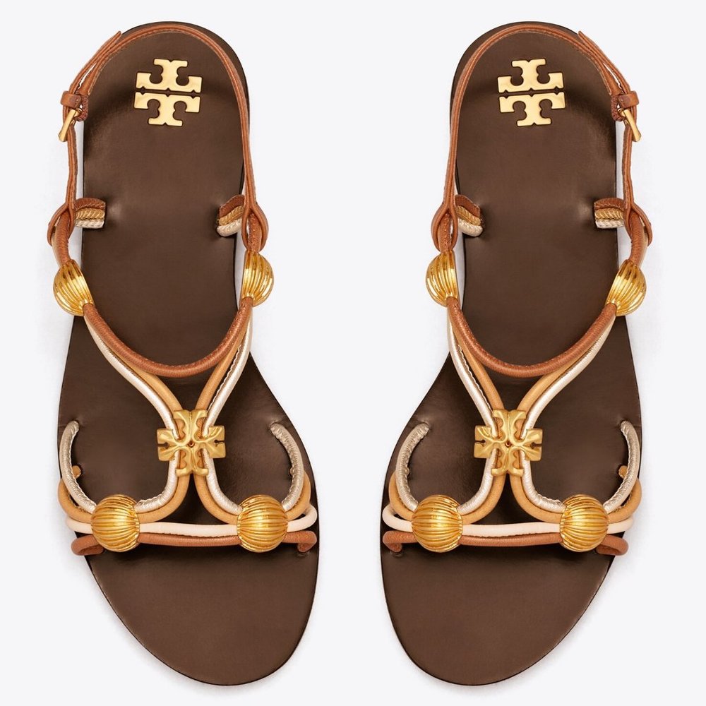 Tory Burch $328 NIB CAPRI MULTI STRAP SANDAL MOCHA / TOASTED BARK / GOLD Brown